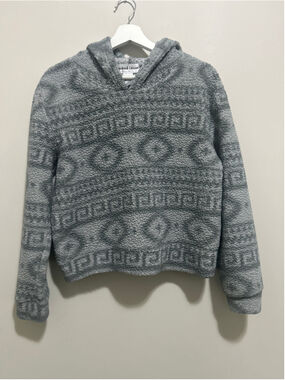 Women's Weekend Edition Grey Patterned Sherpa Hoodie Size S